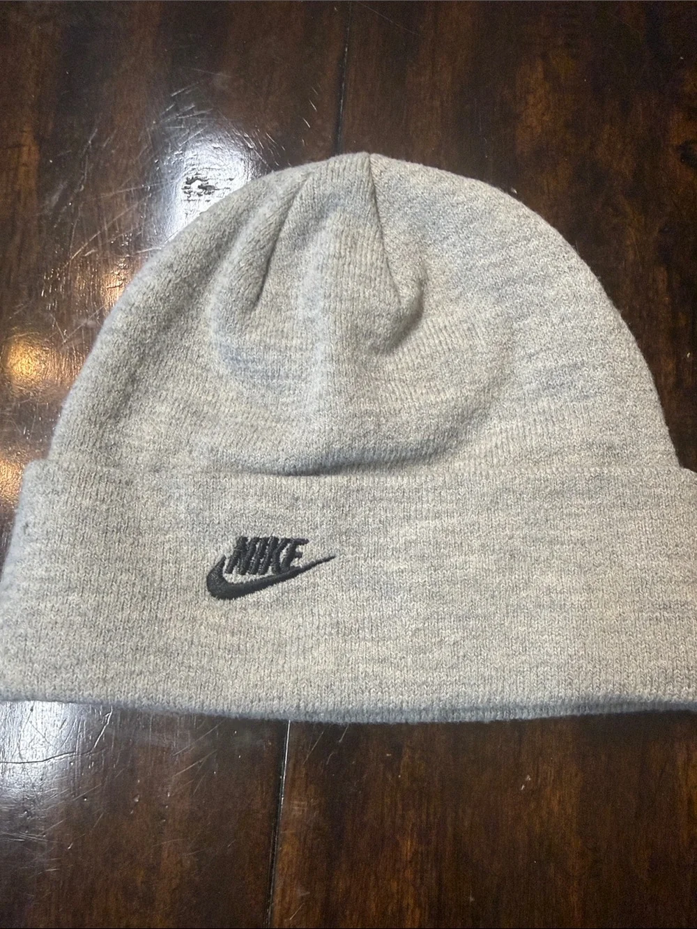 Nike Gray Knit Beanie with Black Swoosh